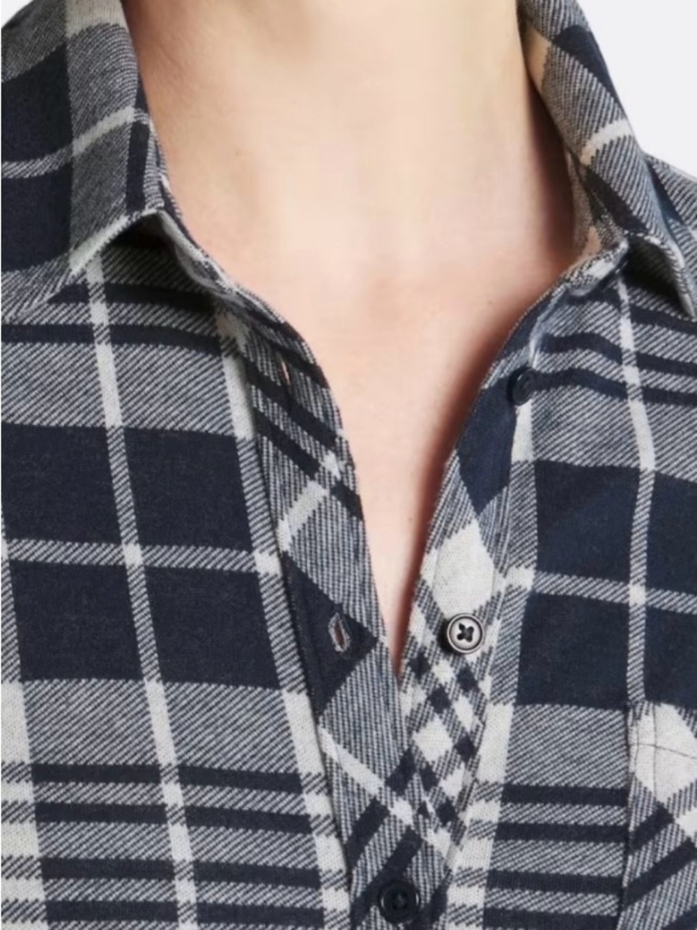 Cosmic Blue Love Harper Knit Button Down‎ Plaid Shirt Size M Cream Navy - Picture 3 of 6